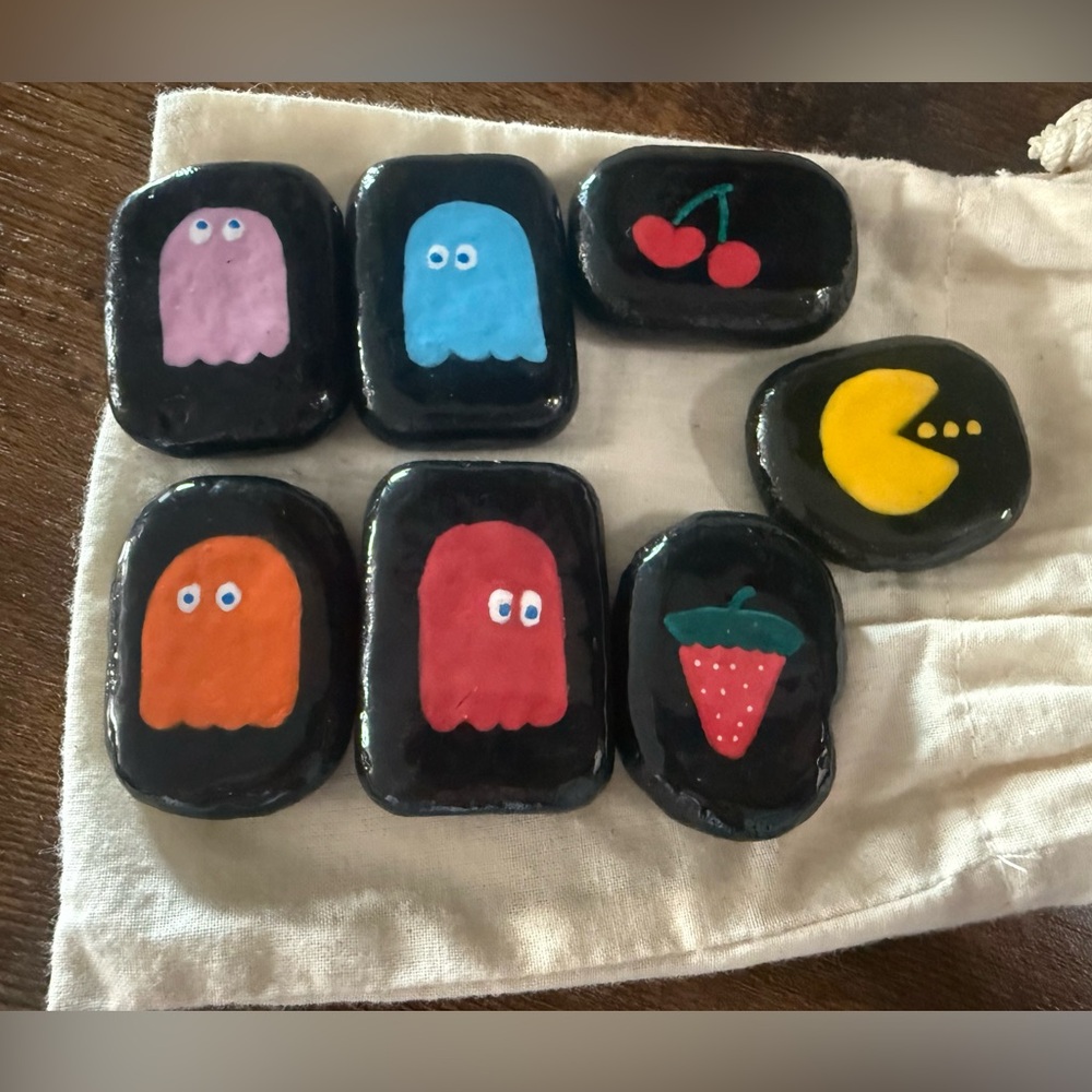 Colorful Pac-Man Themed Painted Stones